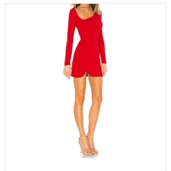 Susana MONACO RED LONG SLEEVE ASYMMETRICAL DRESS - Picture 1 of 11